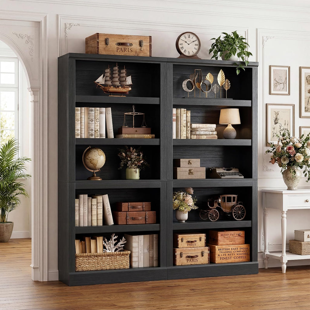 71" Tall Black Bookshelf with Doors and Adjustable Shelves Z898