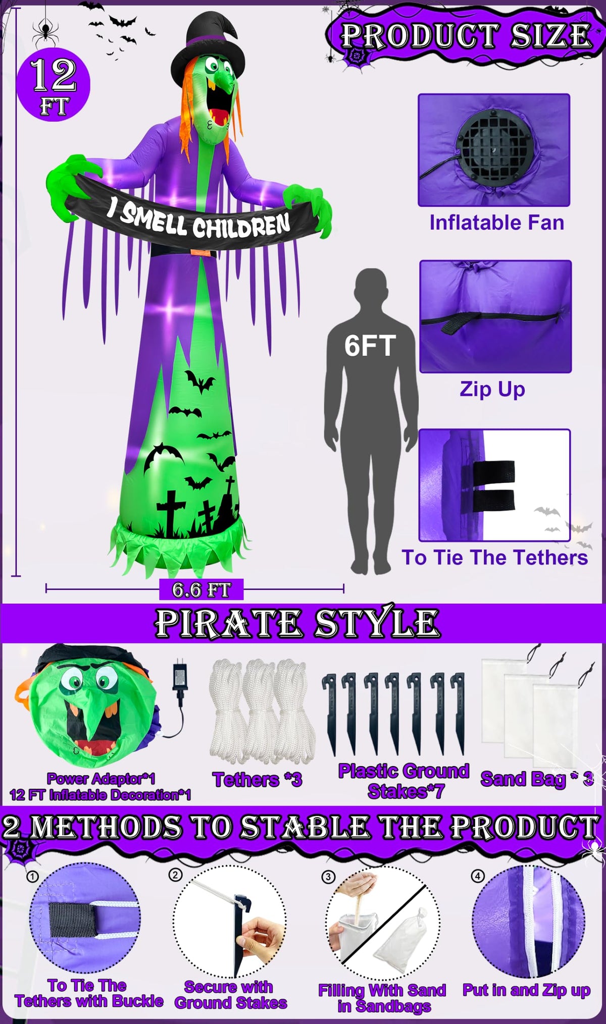 12FT Halloween Inflatables Witch Decorations L146564