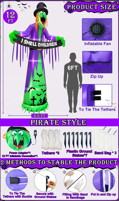 12FT Halloween Inflatables Witch Decorations L146564