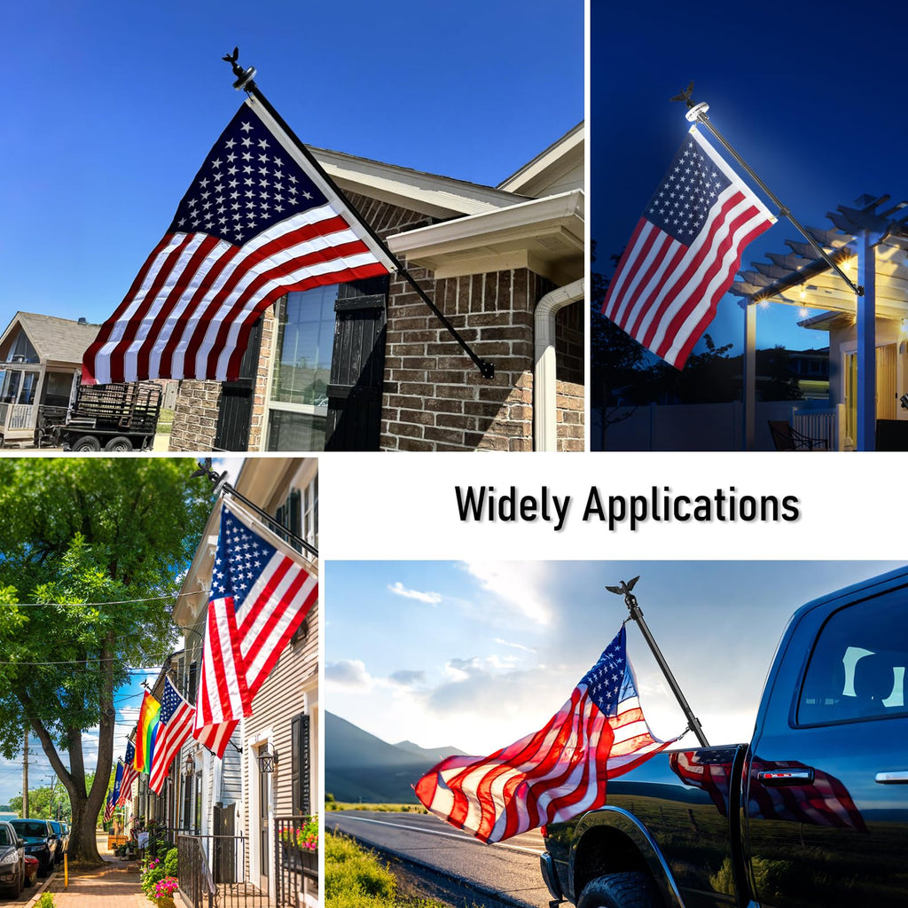 7FT Stainless Steel Flag Pole Kit with Solar Light and Adjustable Bracket W20843