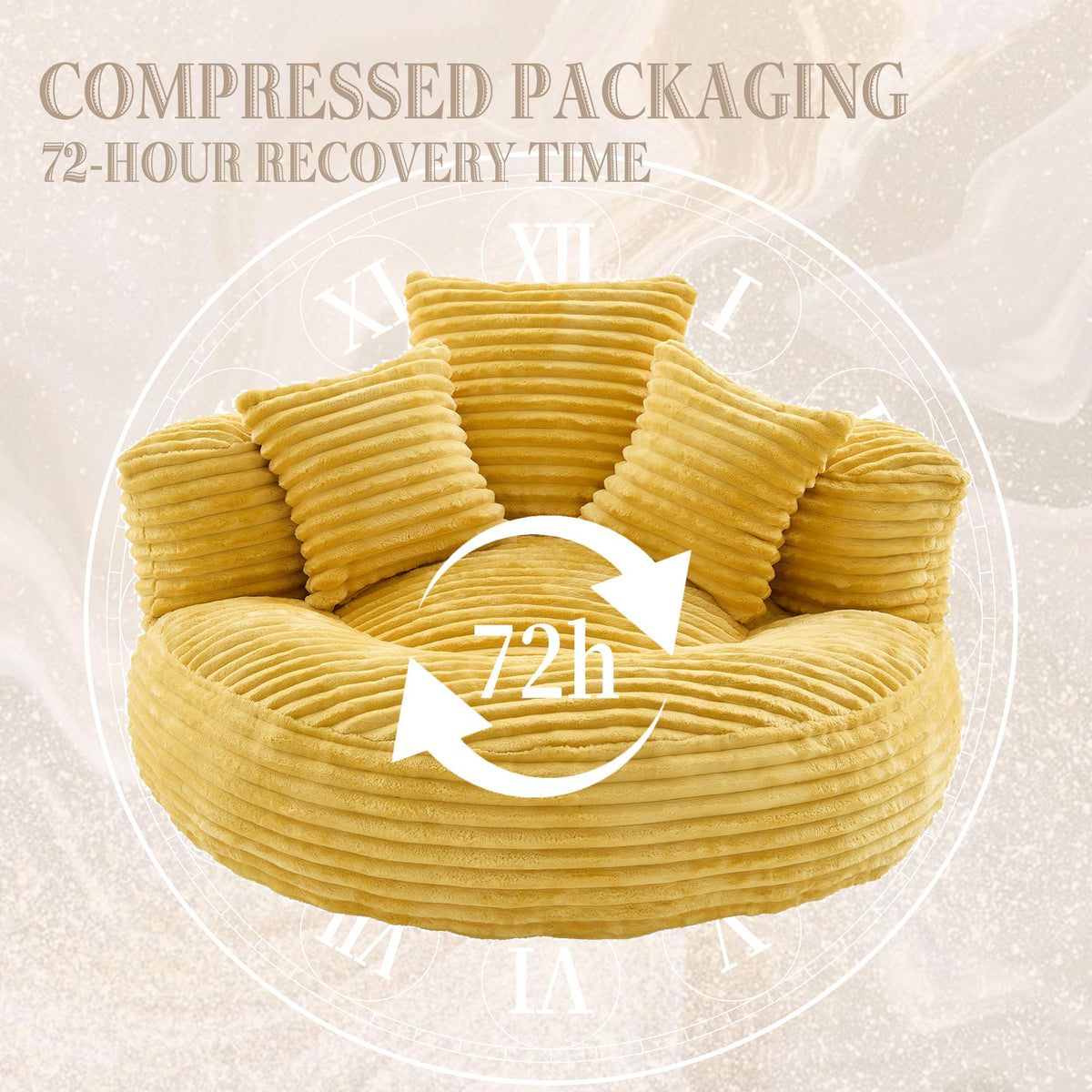 43" Mustard Yellow Corduroy Beanbag Sofa with Memory Foam A5226