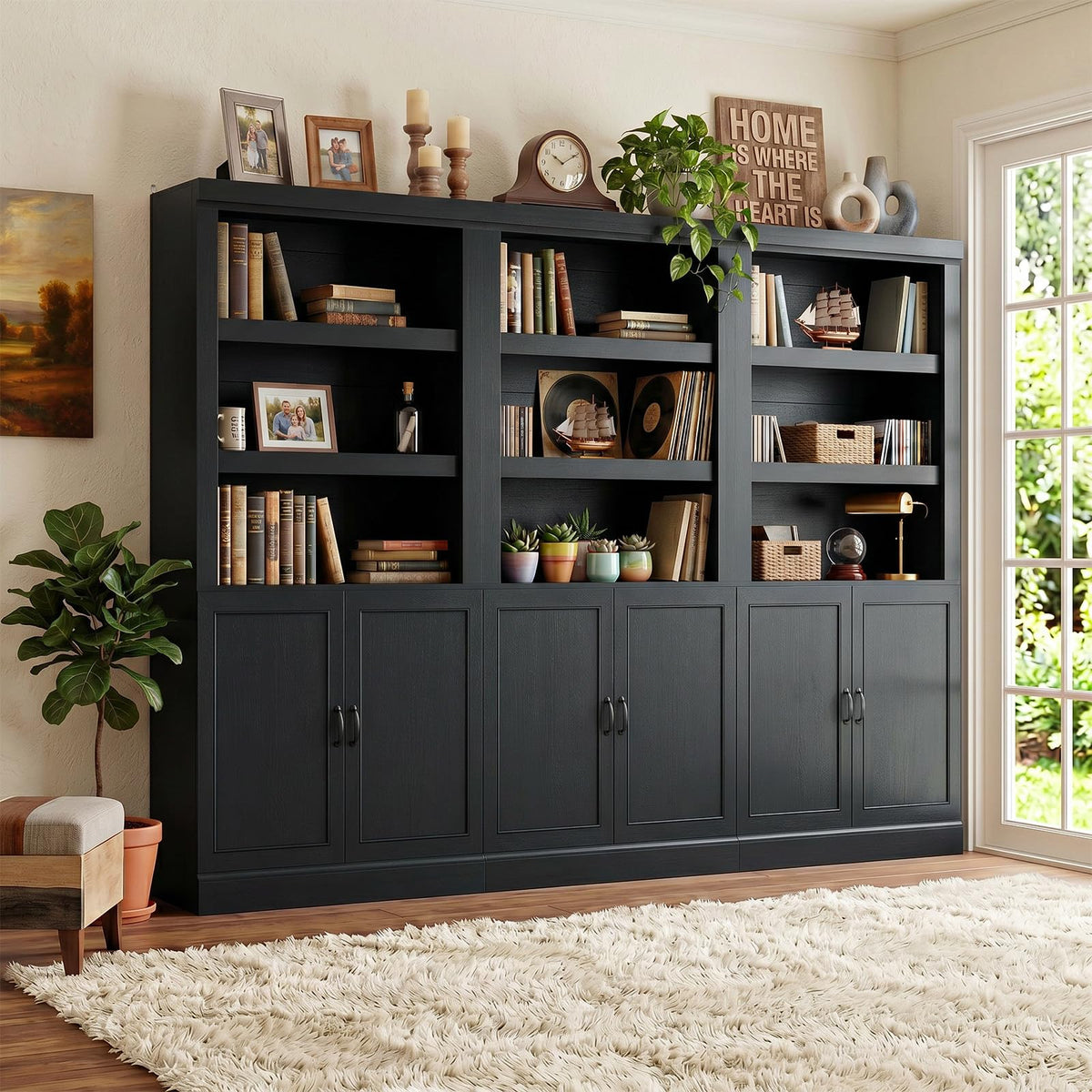 71" Tall Black Bookshelf with Doors and Adjustable Shelves Z898