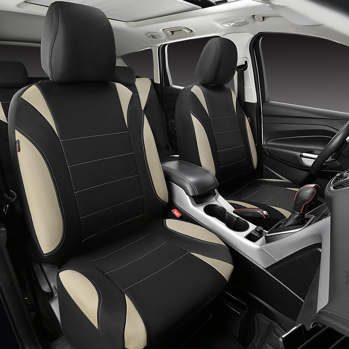 Waterproof Car Seat Covers Full Set Black and Beige J927846