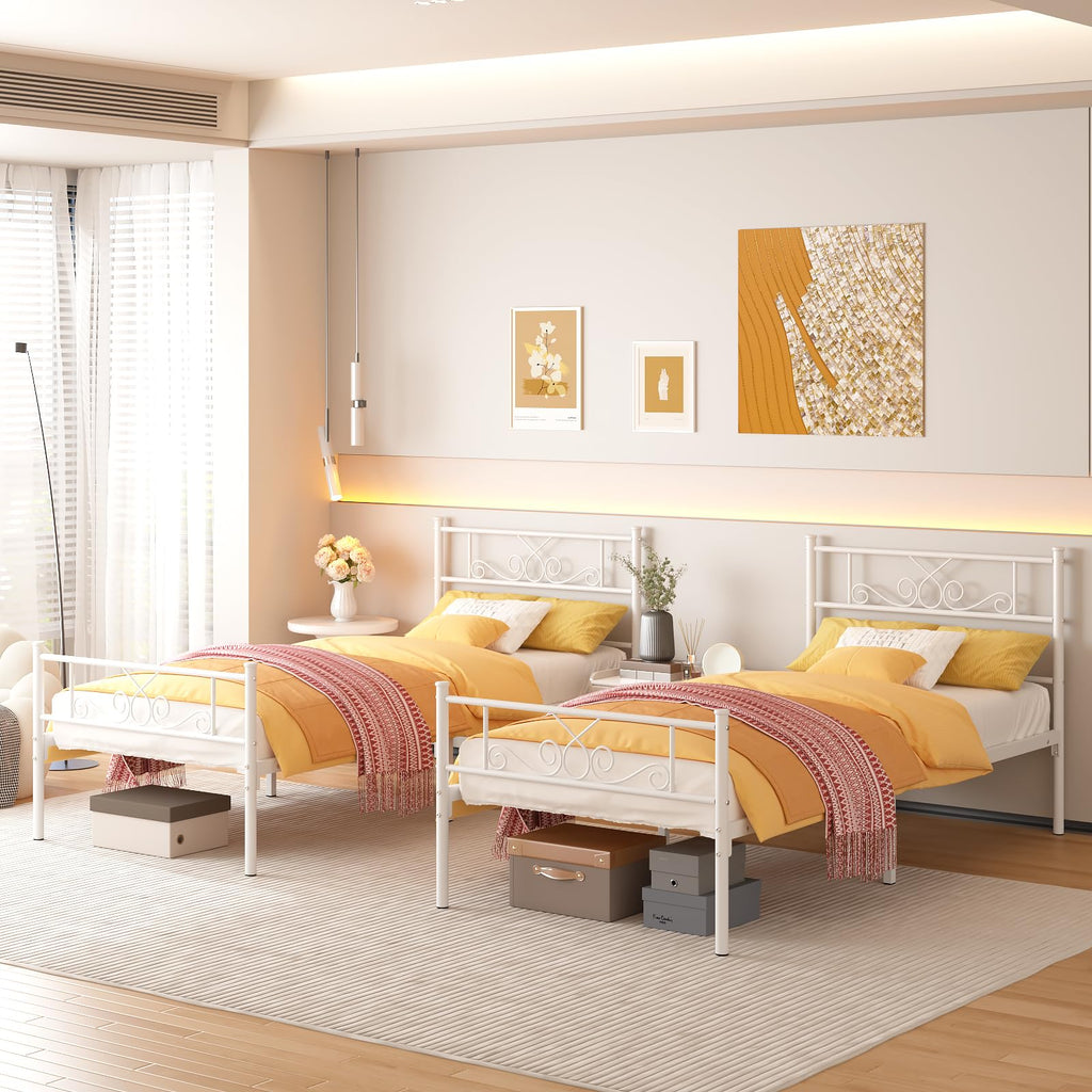 White Metal Twin Size Bed Frame with Headboard C3508