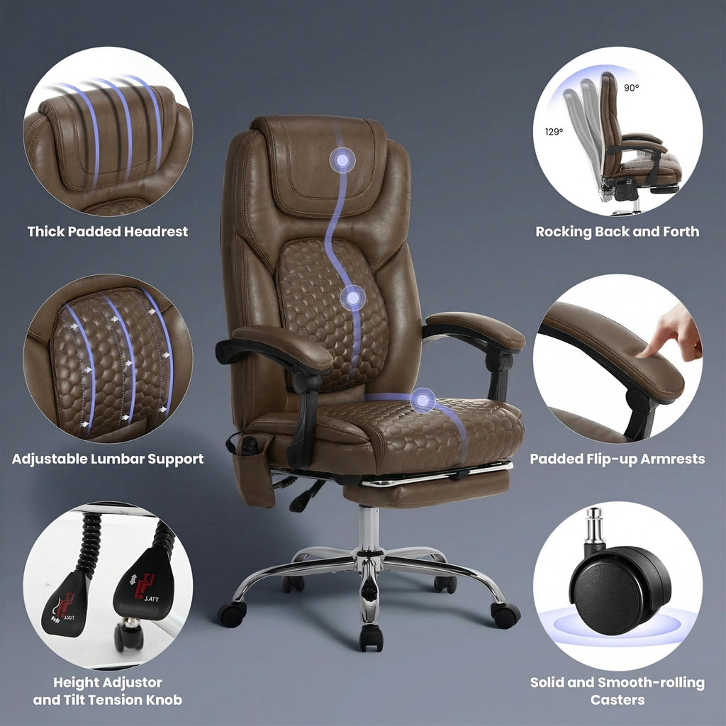 Brown Massage Office Chair with Heat and Footrest Y781141