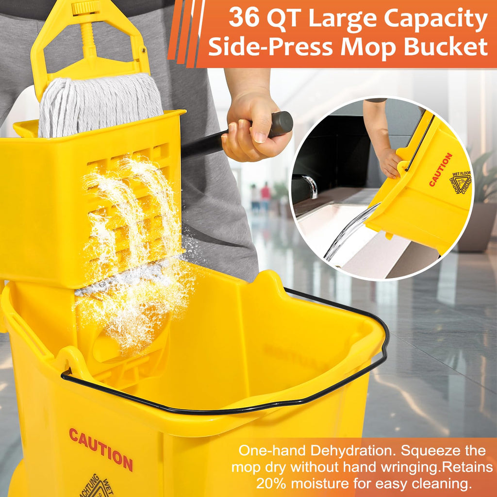 35 Qt Mop Bucket with Side Press Wringer on Wheels Y290