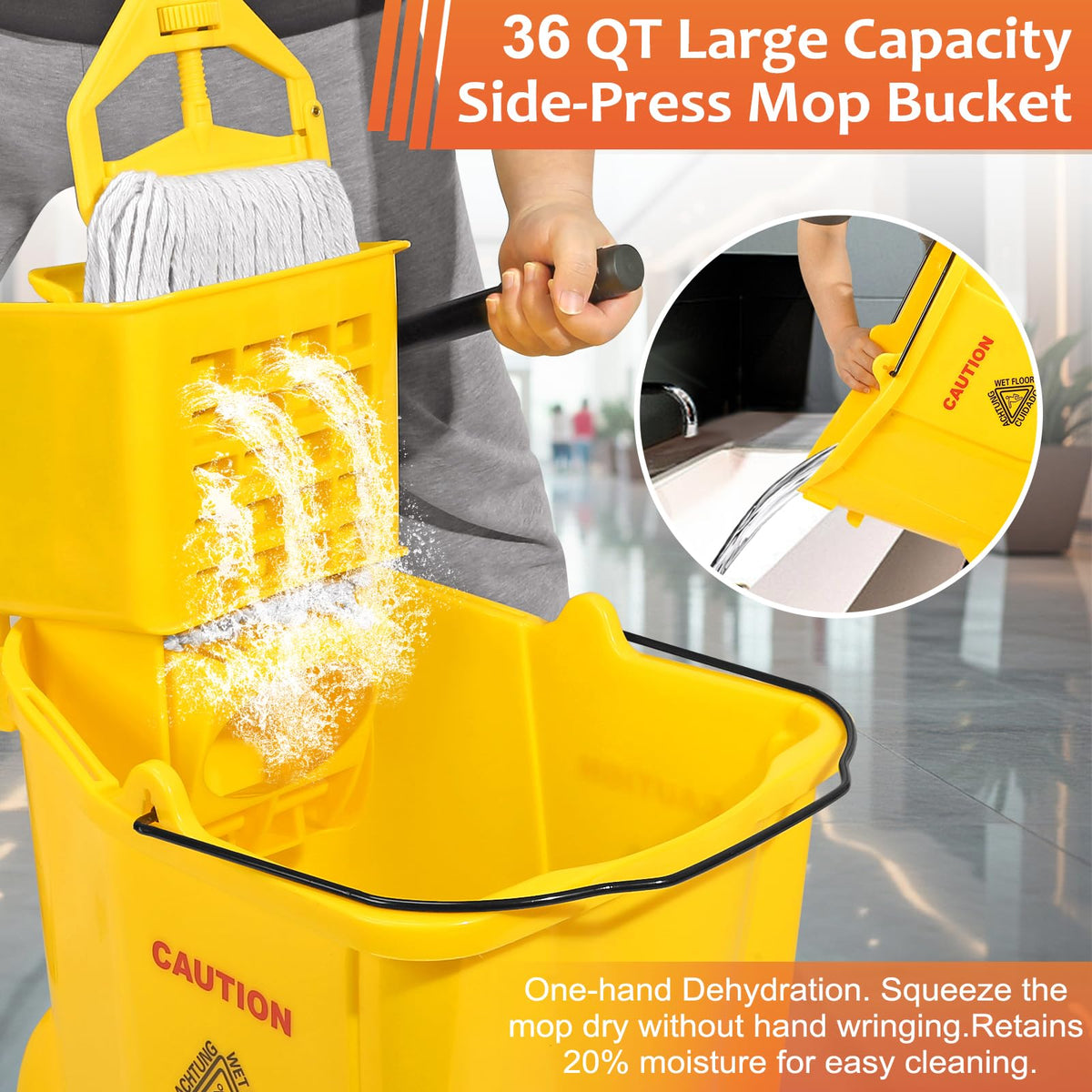 35 Qt Mop Bucket with Side Press Wringer on Wheels Y290