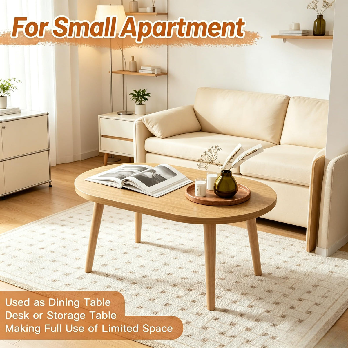 Small Oval Coffee Table with Solid Wood Legs Z8198