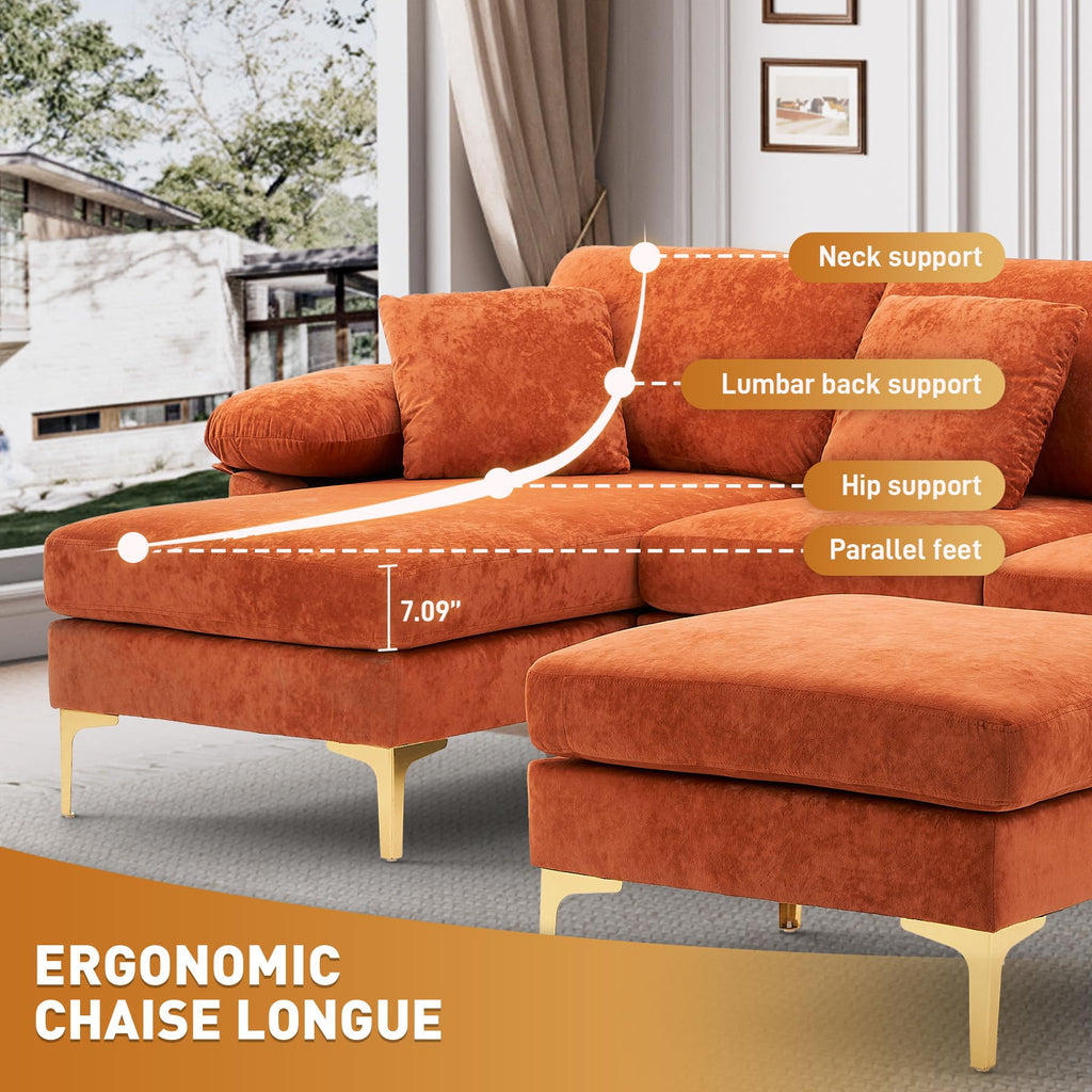 114" U-Shaped Velvet Sectional Couch with Ottoman L621