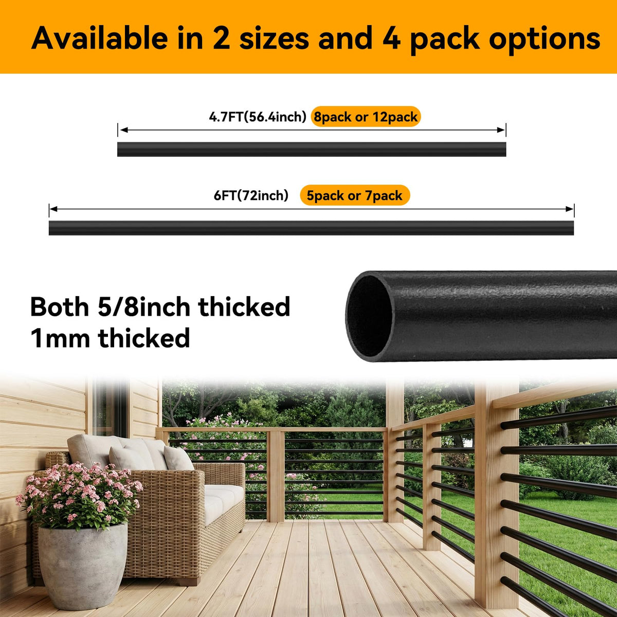 5 Pack 6 FT Aluminum Stair Balusters Matte Black T6912