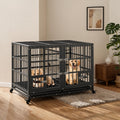 42 inch Heavy Duty Metal Dog Crate with Removable Tray and Wheels K897