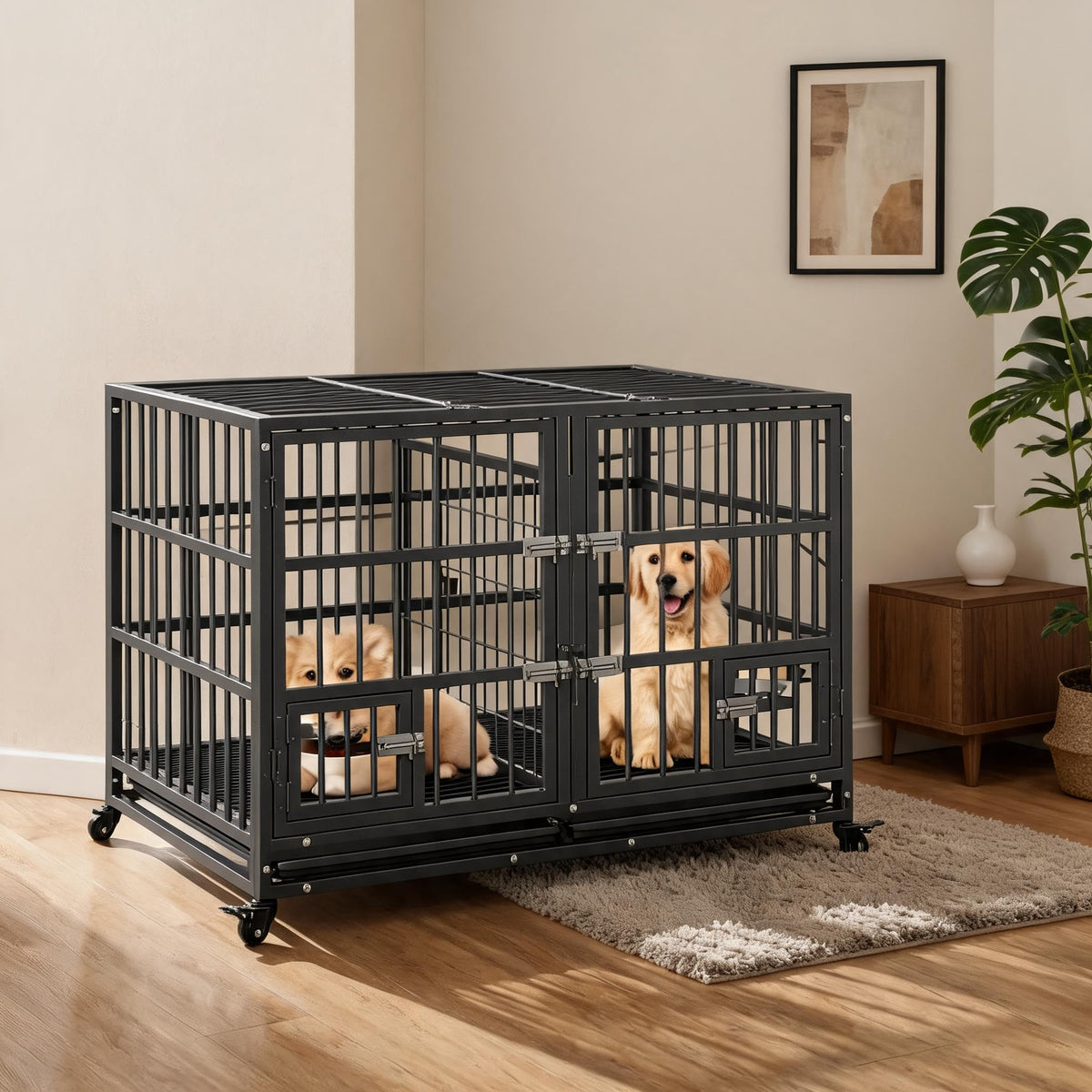 42 inch Heavy Duty Metal Dog Crate with Removable Tray and Wheels K897