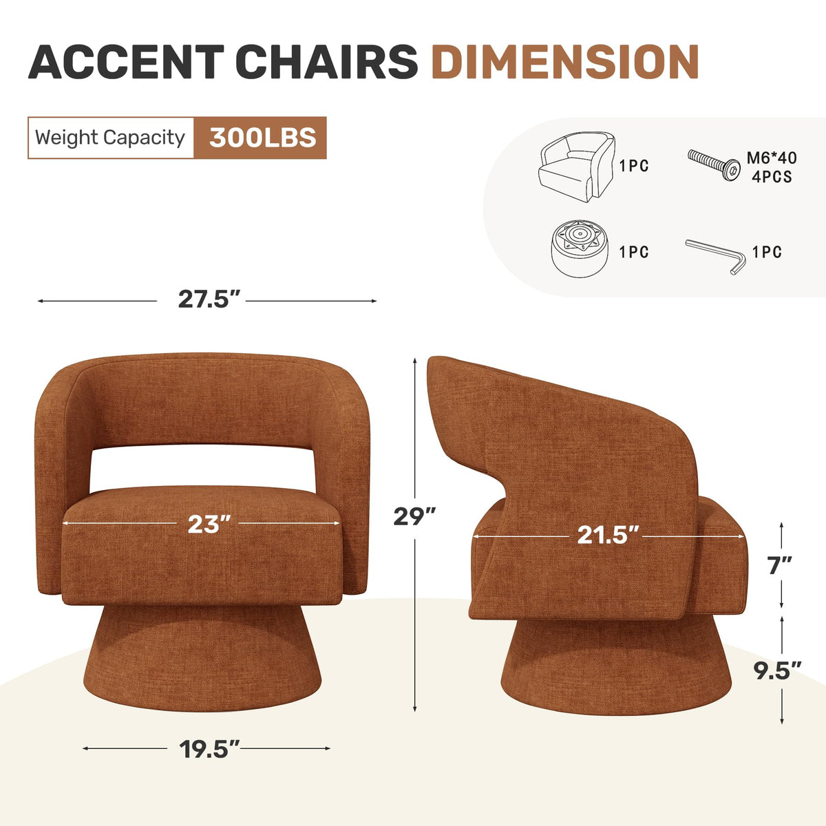 Set of 2 Chenille Swivel Accent Chair D1354