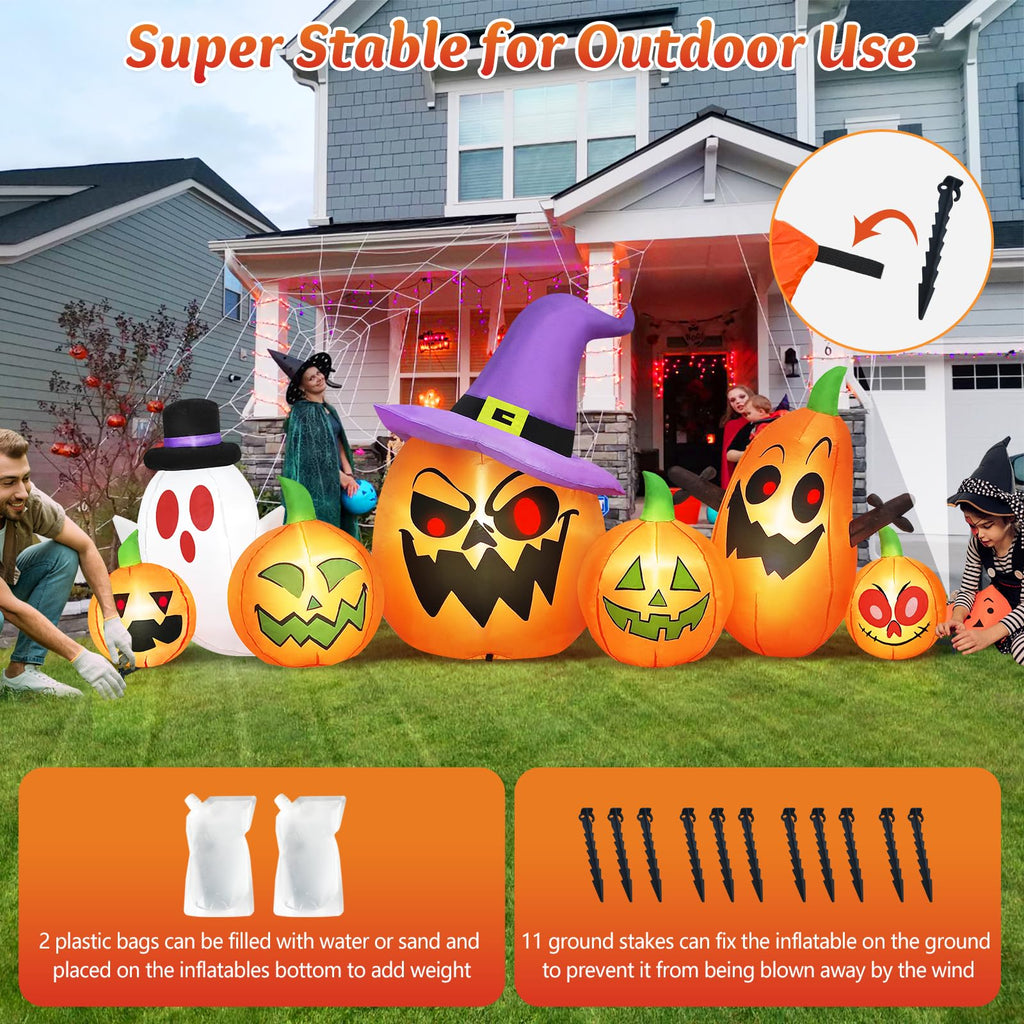 8FT Halloween Inflatables Pumpkin Witch Hat & Ghost Combo D7232