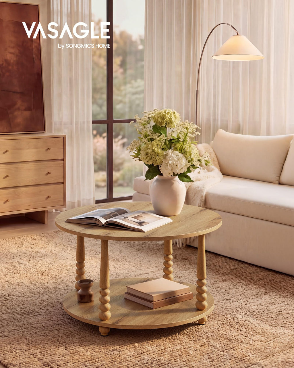 2-Tier Round Coffee Table with Storage X5382