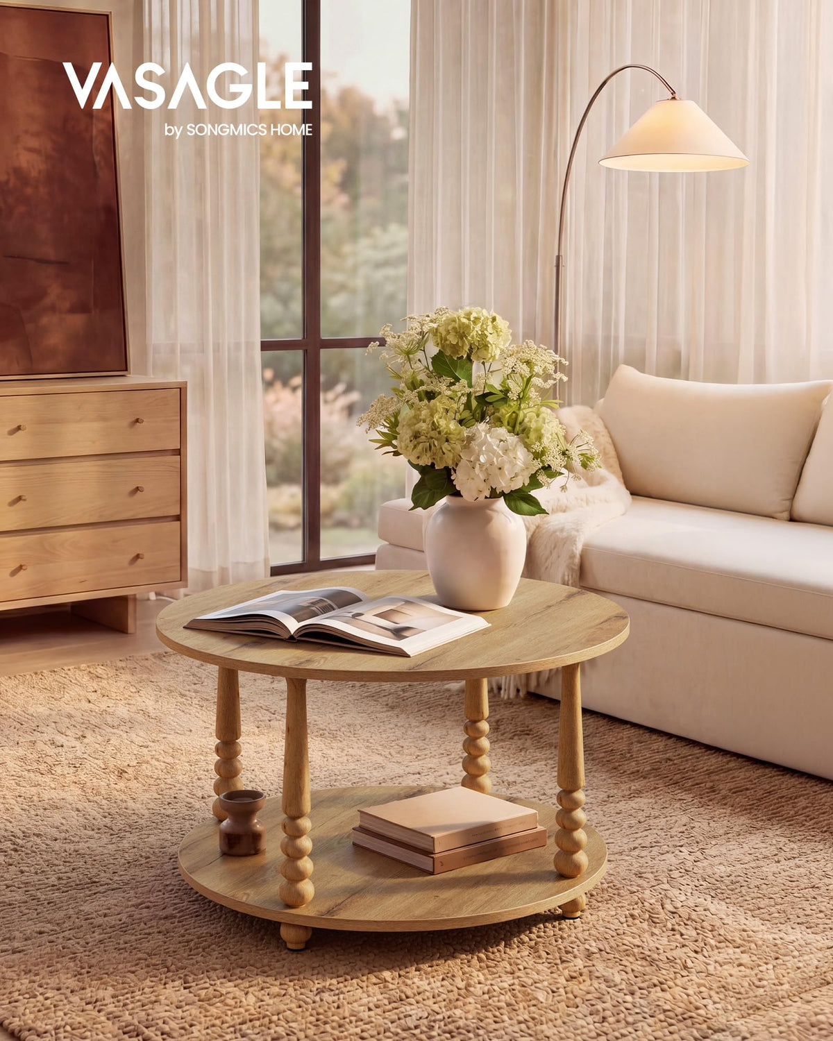 2-Tier Round Coffee Table with Storage X5382