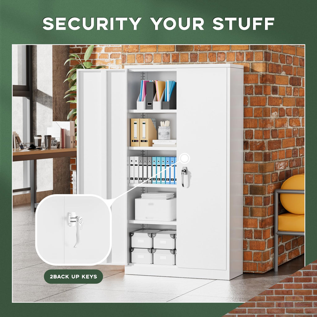 72" White Locking Metal Storage Cabinet with 4 Adjustable Shelves P719876