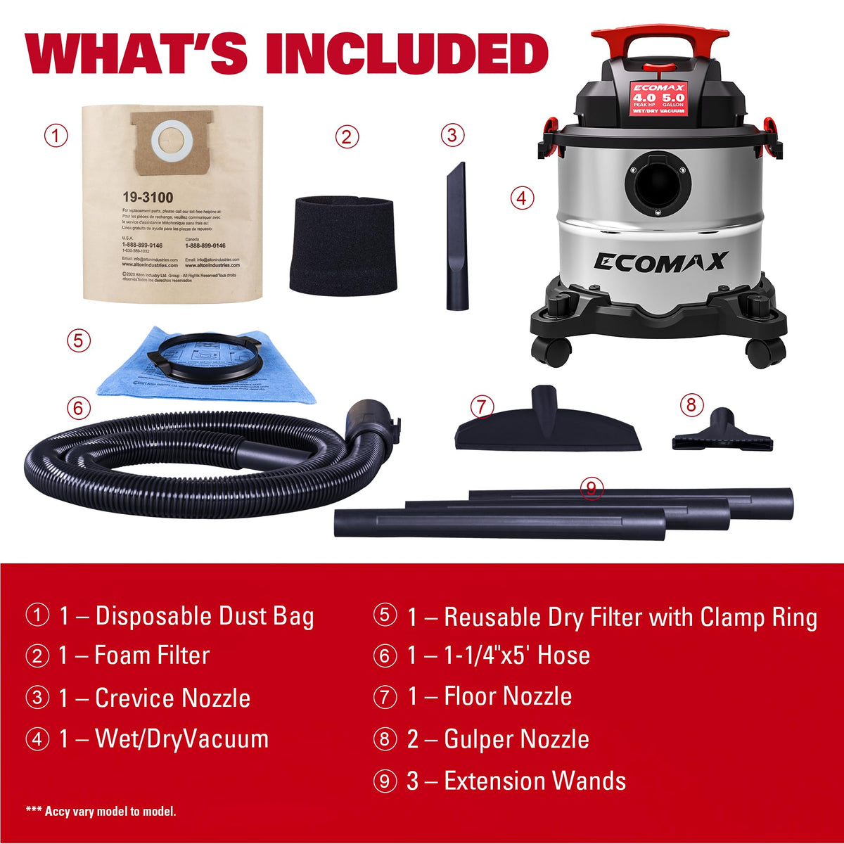 Wet and Dry 5 Gallon 4 HP Stainless Steel Shop Vacuum G935