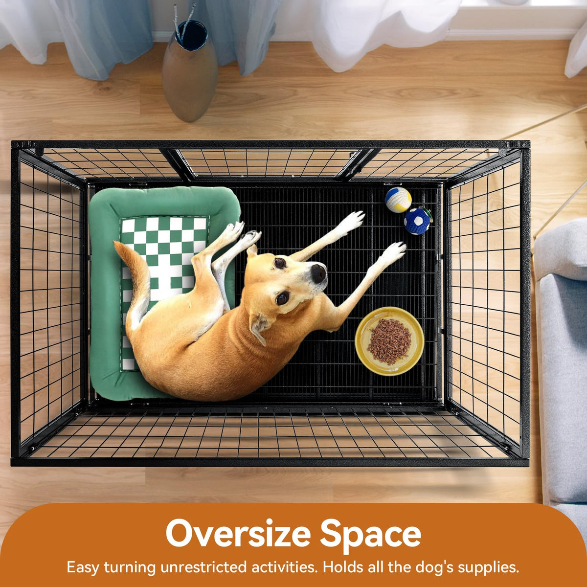48 inch Wire Dog Crate with Lockable Wheels and Removable Tray Y332