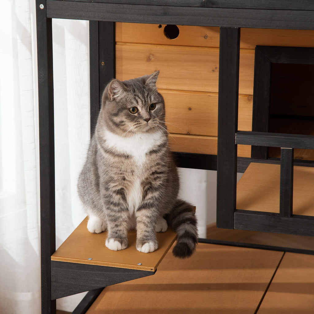 3-Story Wooden Outdoor Cat House with Raised Floor J24371