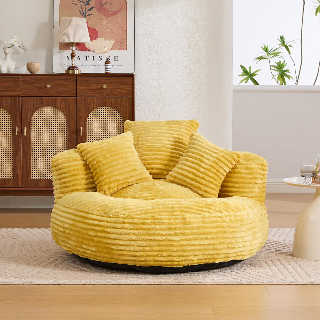 43" Mustard Yellow Corduroy Beanbag Sofa with Memory Foam A5226