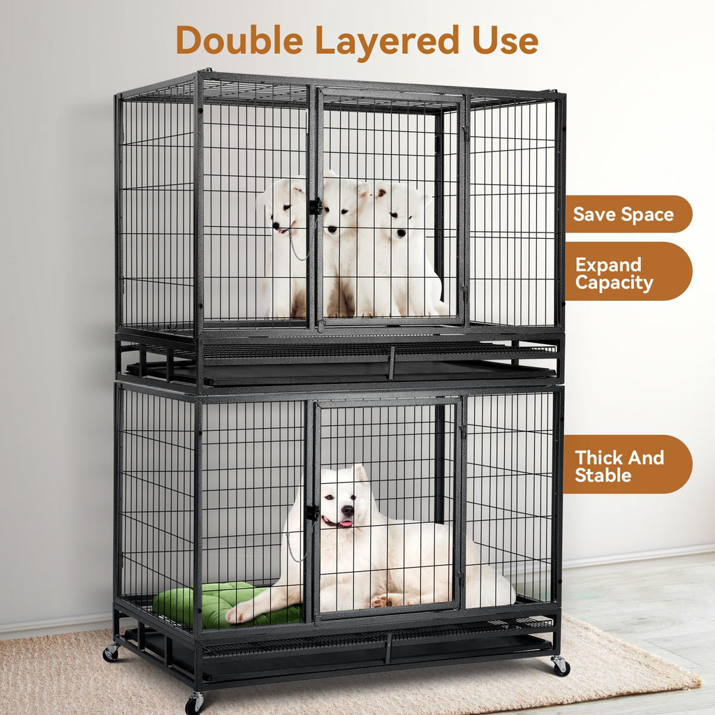 48 inch Wire Dog Crate with Lockable Wheels and Removable Tray Y332