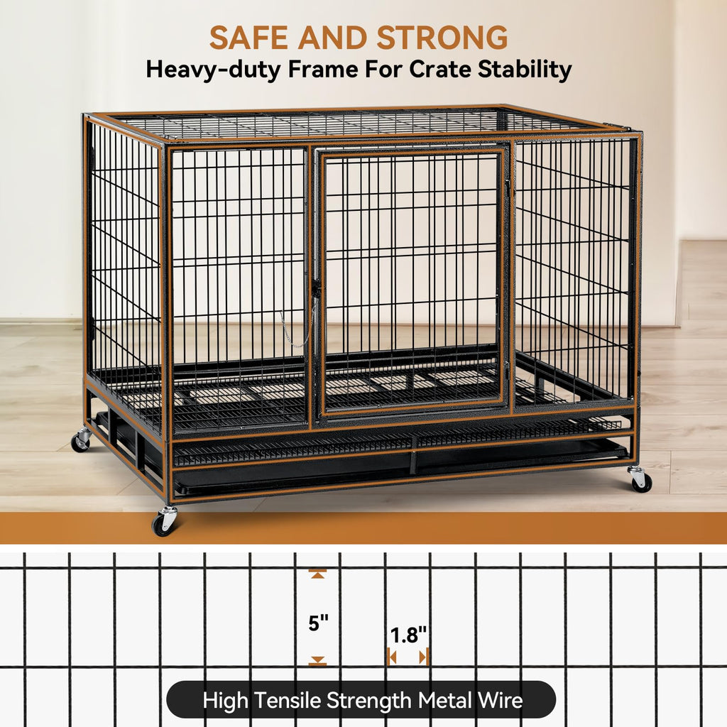 48 inch Wire Dog Crate with Lockable Wheels and Removable Tray Y332