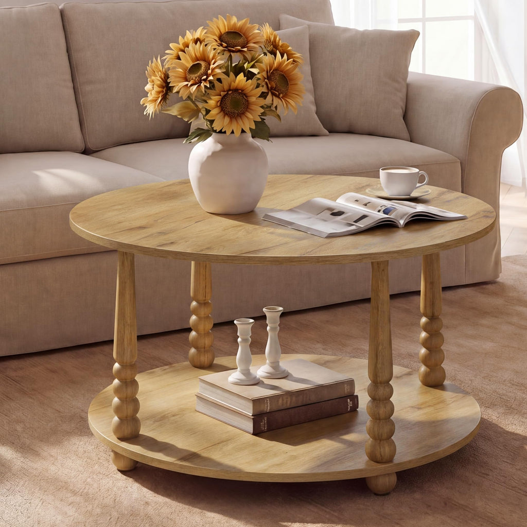2-Tier Round Coffee Table with Storage X5382