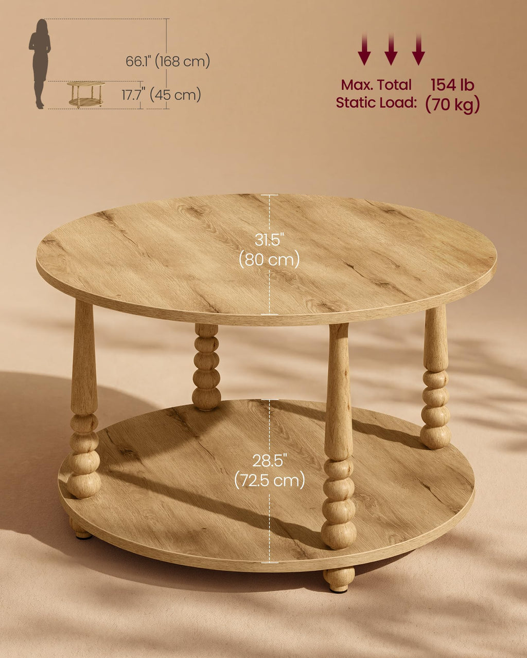 2-Tier Round Coffee Table with Storage X5382