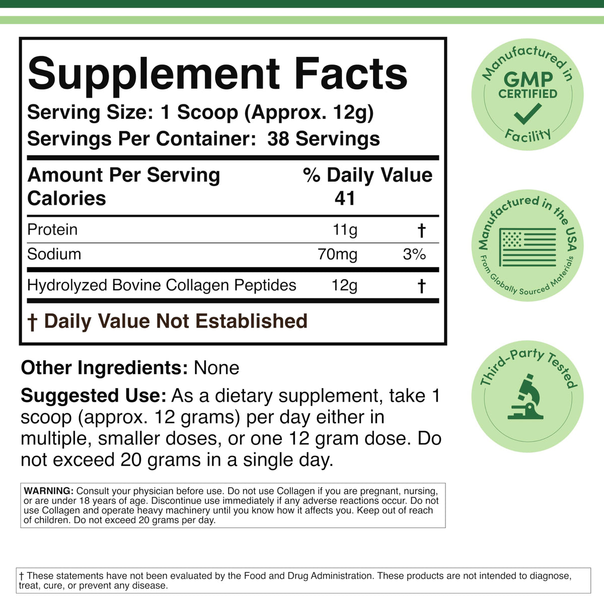 Collagen Peptides Powder Type I II III 16 oz S41254