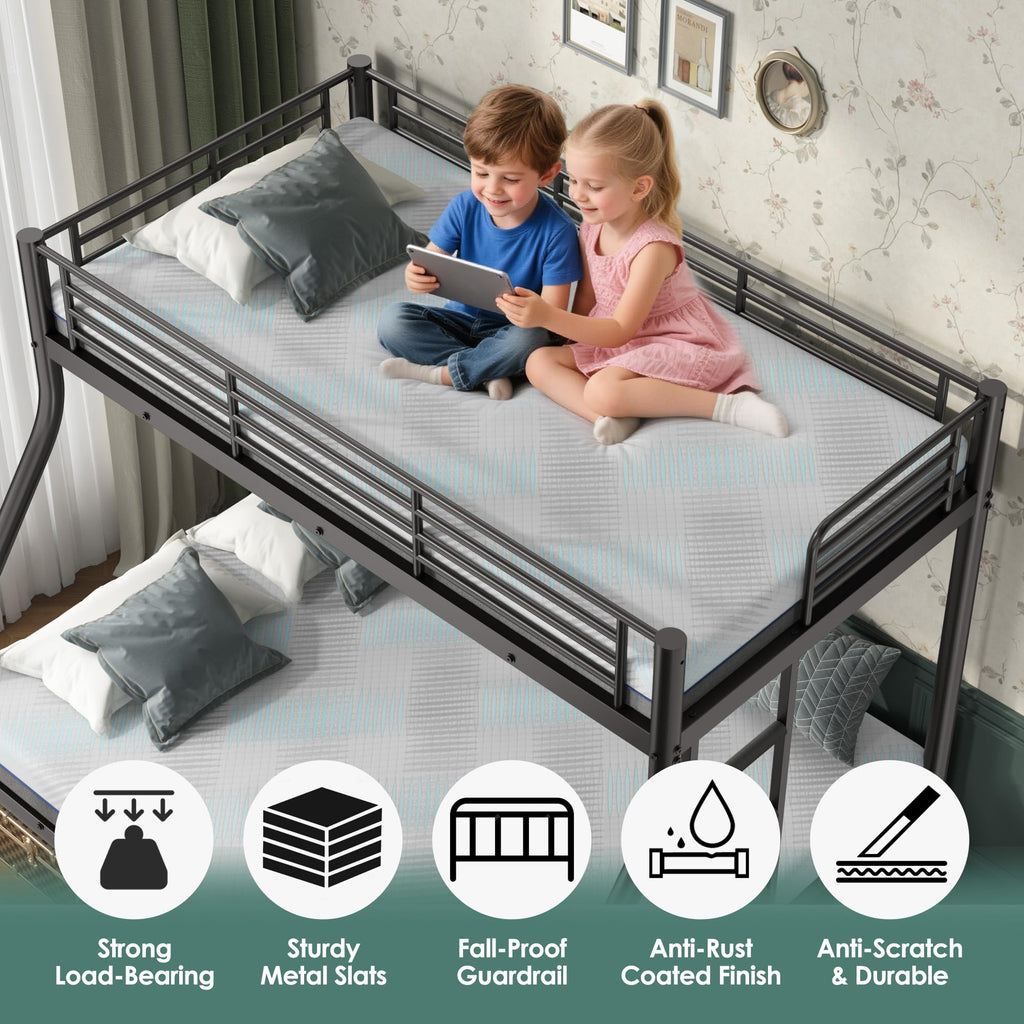 Twin XL Over Full Bunk Bed with Mattresses, Black N183686