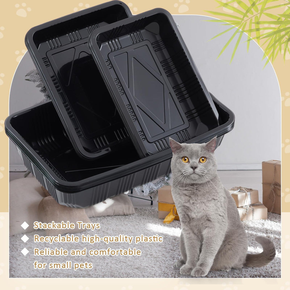 30 Pcs Disposable Plastic Cat Litter Trays 3 Sizes Black Q9219