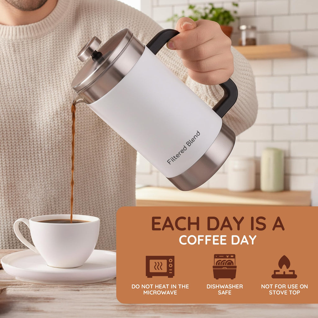 54 oz White Stainless Steel French Press Coffee Maker T201