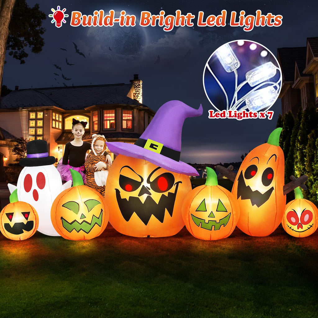 8FT Halloween Inflatables Pumpkin Witch Hat & Ghost Combo D7232