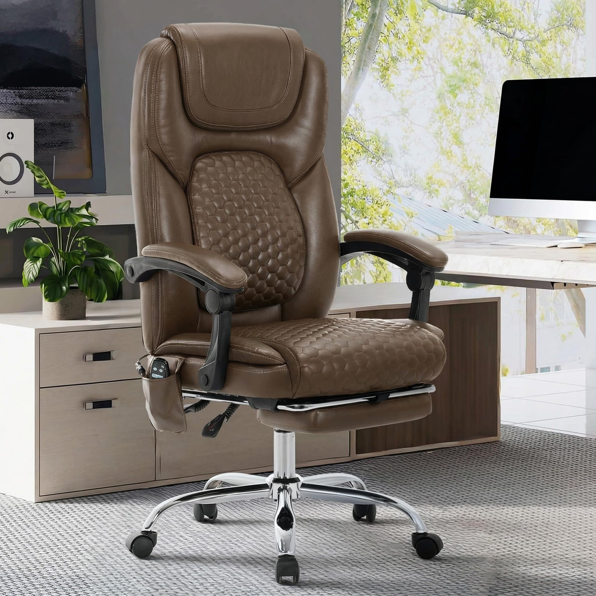 Brown Massage Office Chair with Heat and Footrest Y781141