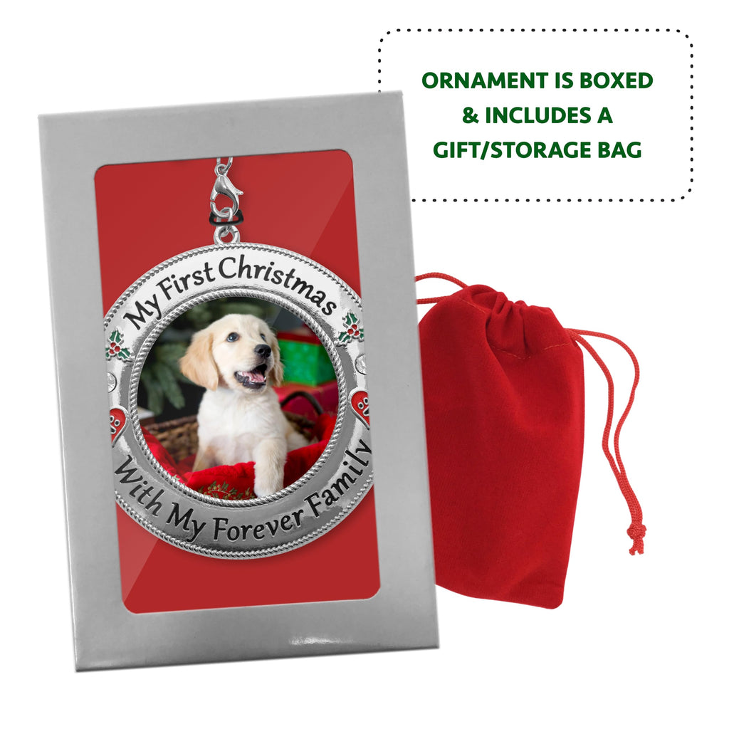 Dog Photo Ornament with Red Heart, 3 Inch B4837