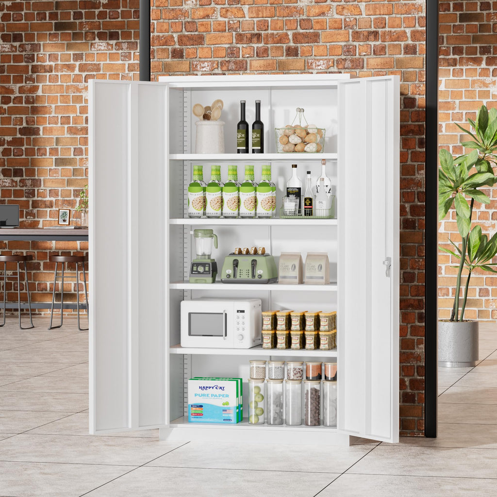 72" White Locking Metal Storage Cabinet with 4 Adjustable Shelves P719876