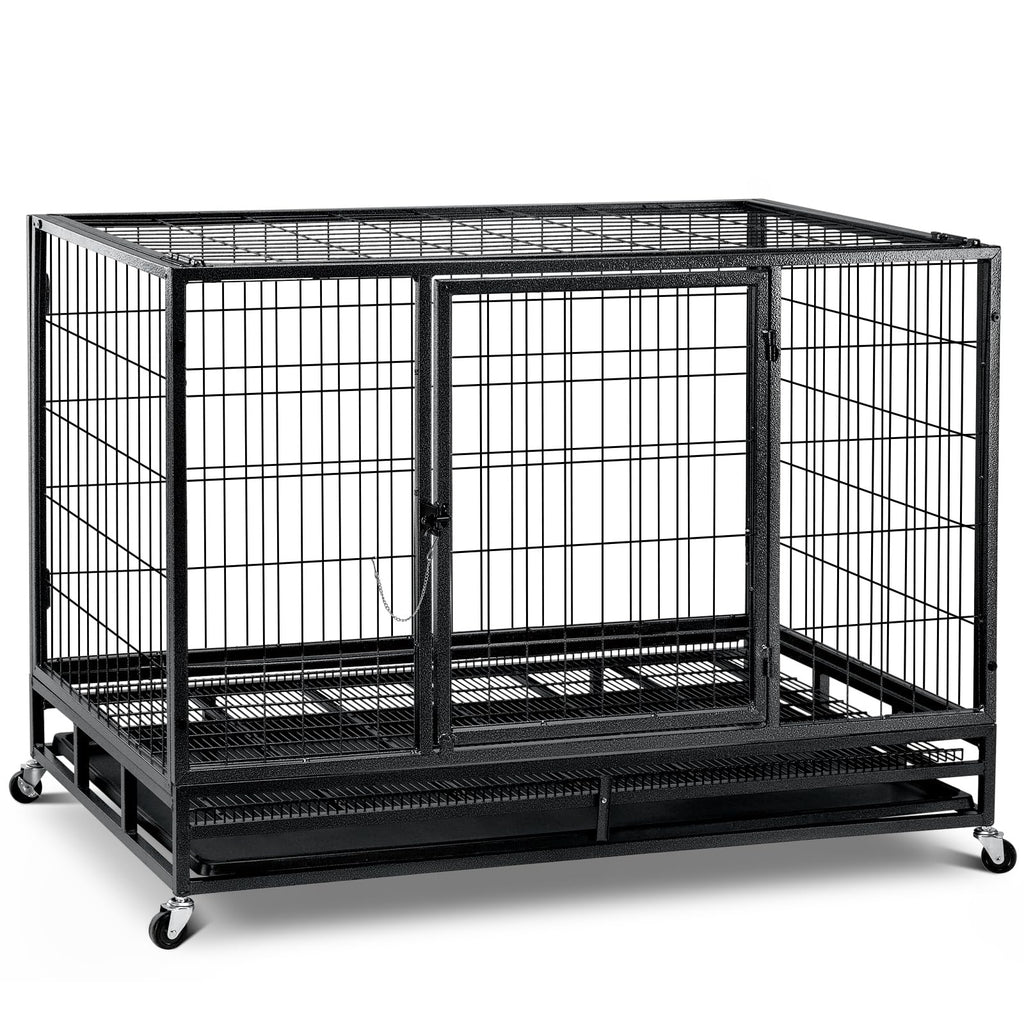 48 inch Wire Dog Crate with Lockable Wheels and Removable Tray Y332