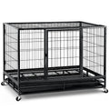48 inch Wire Dog Crate with Lockable Wheels and Removable Tray Y332
