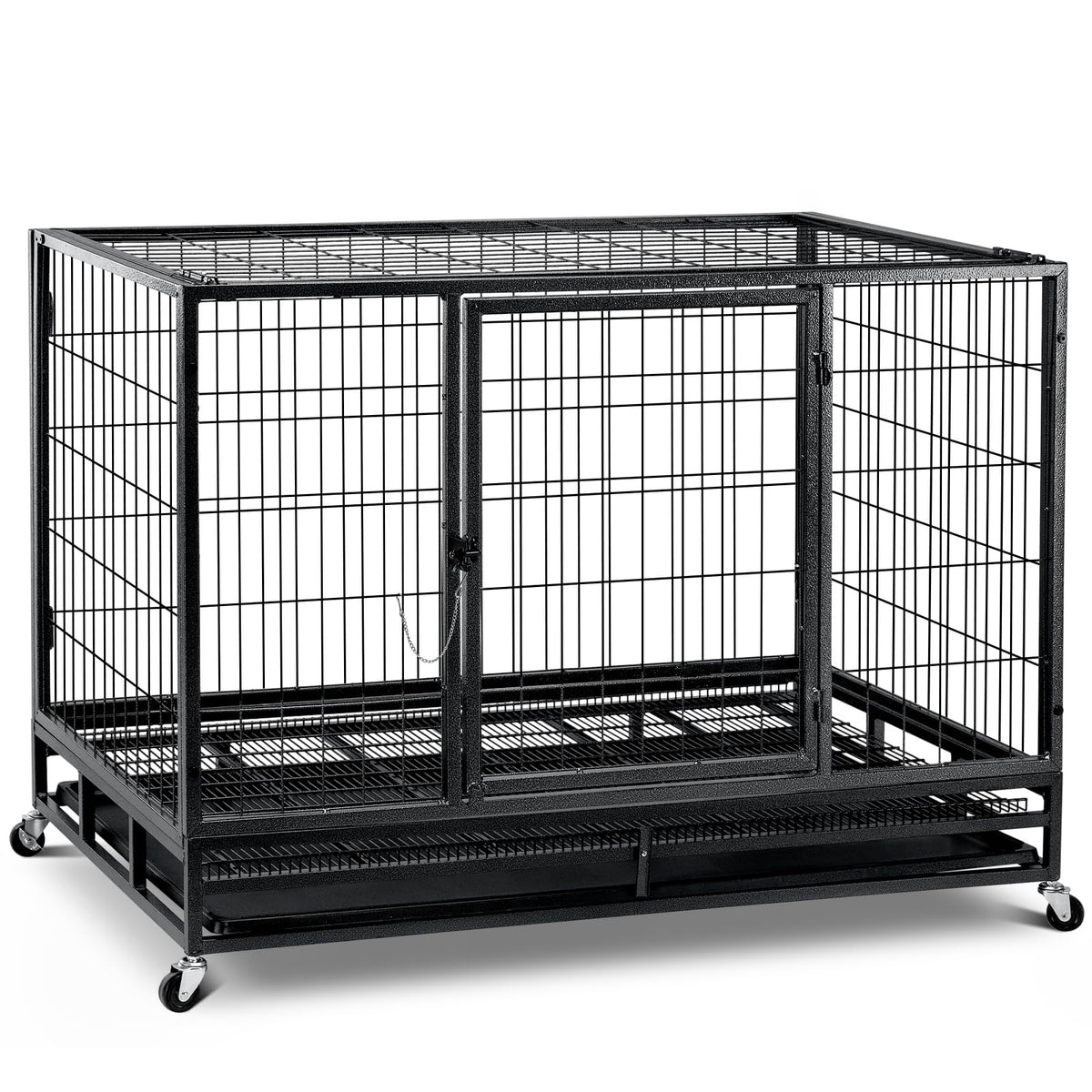 48 inch Wire Dog Crate with Lockable Wheels and Removable Tray Y332