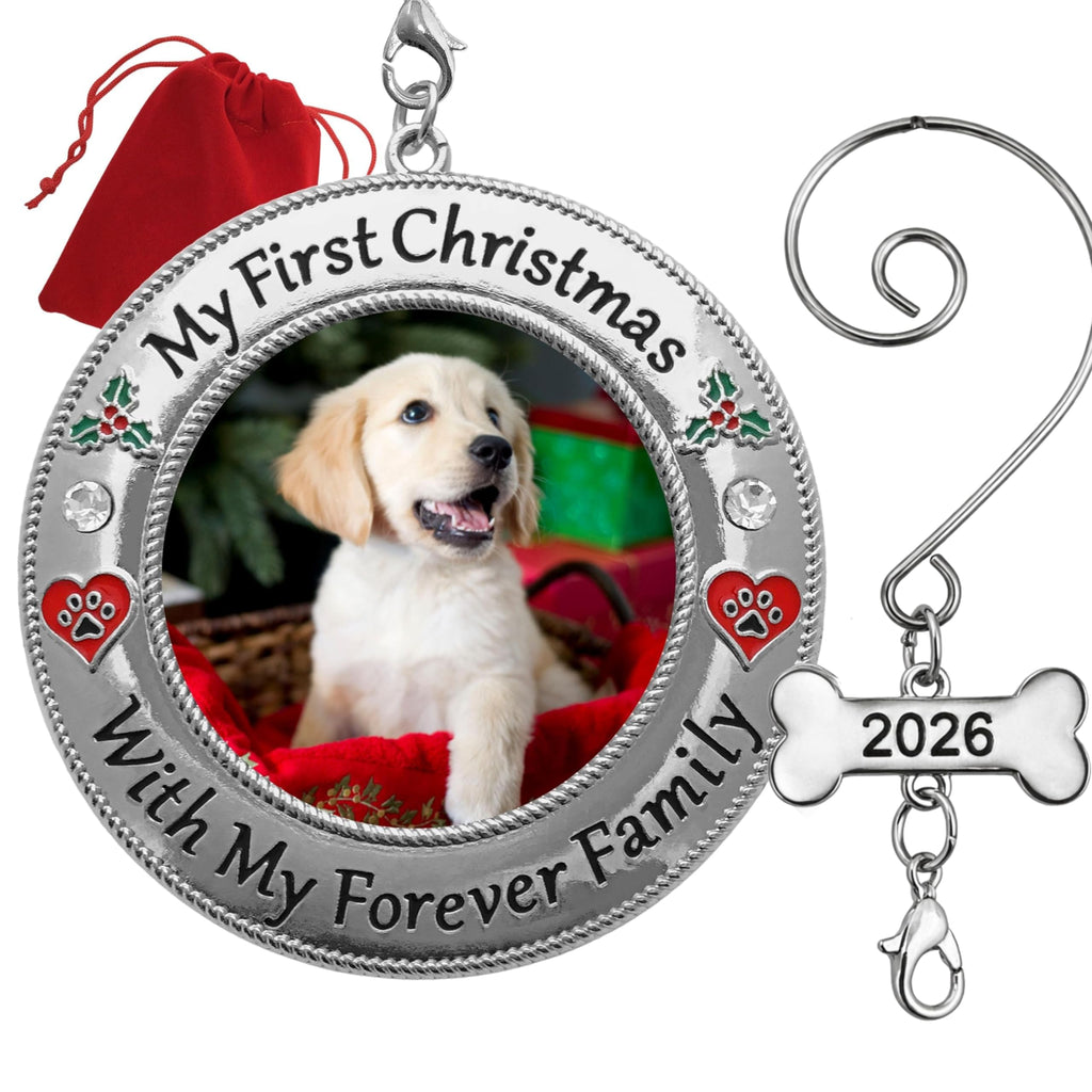 Dog Photo Ornament with Red Heart, 3 Inch B4837