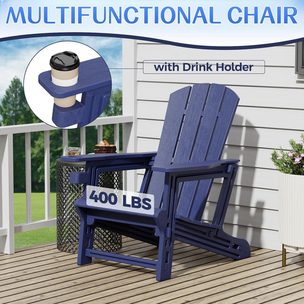 Navy Blue All Weather Plastic Adirondack Chair with Cup Holder O21084