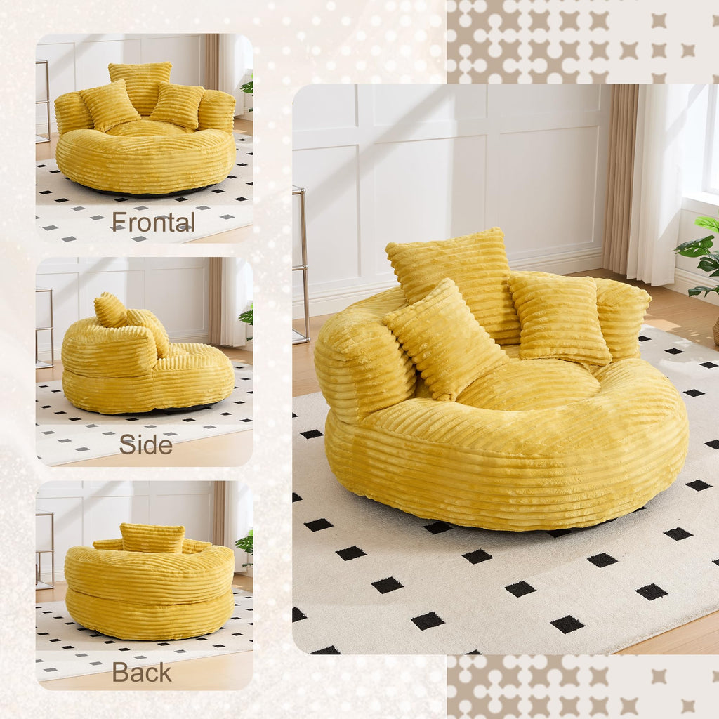 43" Mustard Yellow Corduroy Beanbag Sofa with Memory Foam A5226
