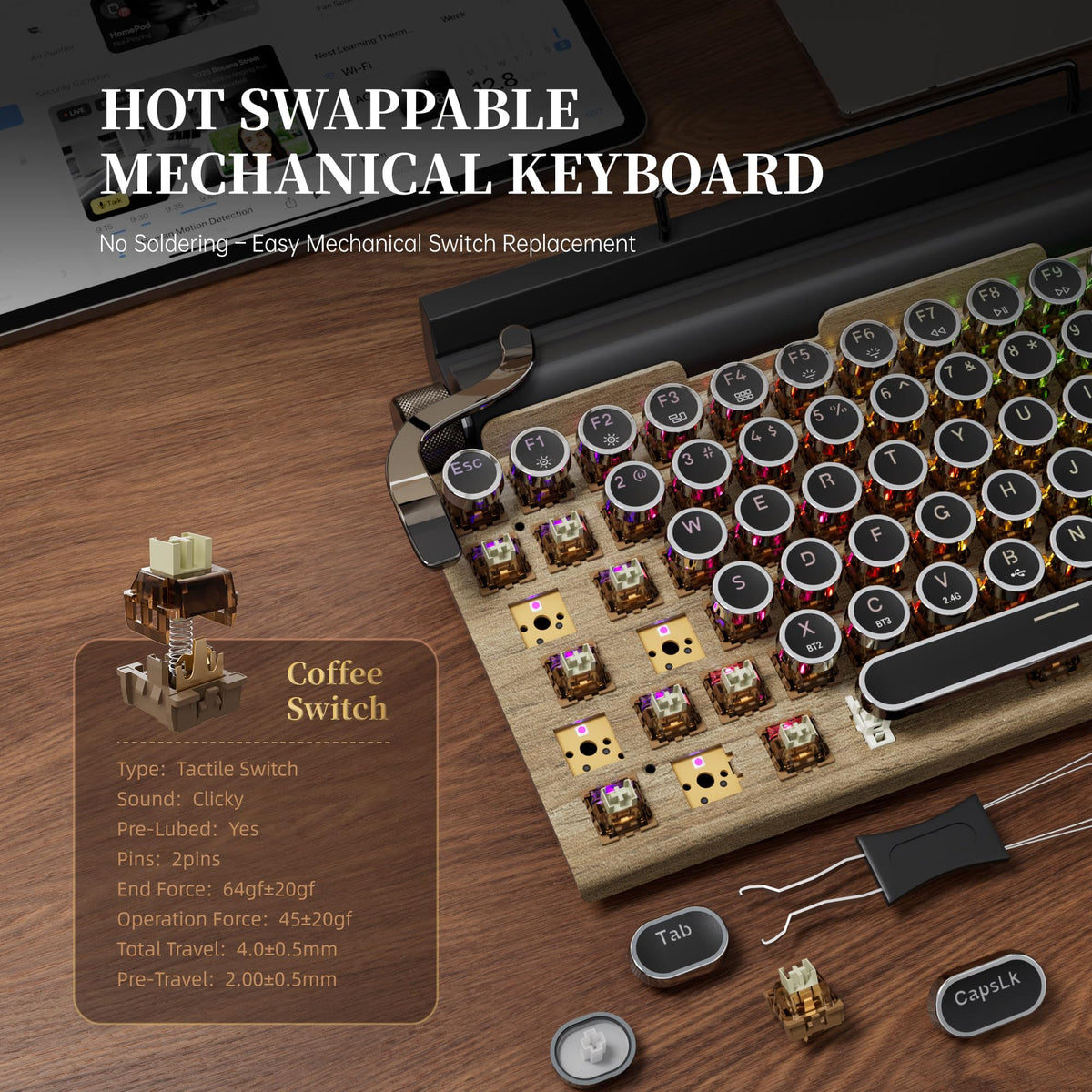 Wireless Retro Mechanical Keyboard with Wrist Rest N95234