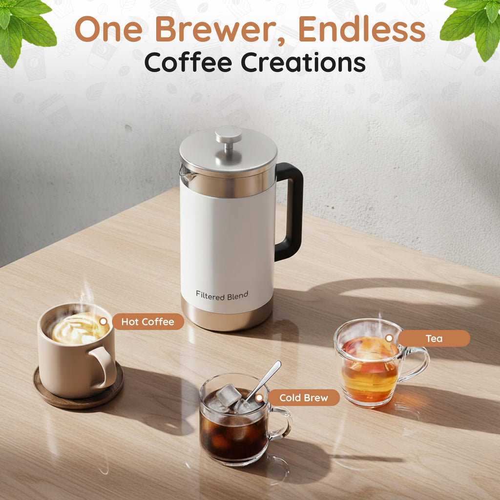 54 oz White Stainless Steel French Press Coffee Maker T201