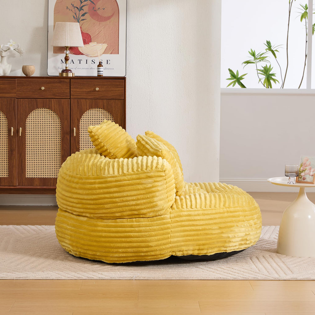 43" Mustard Yellow Corduroy Beanbag Sofa with Memory Foam A5226