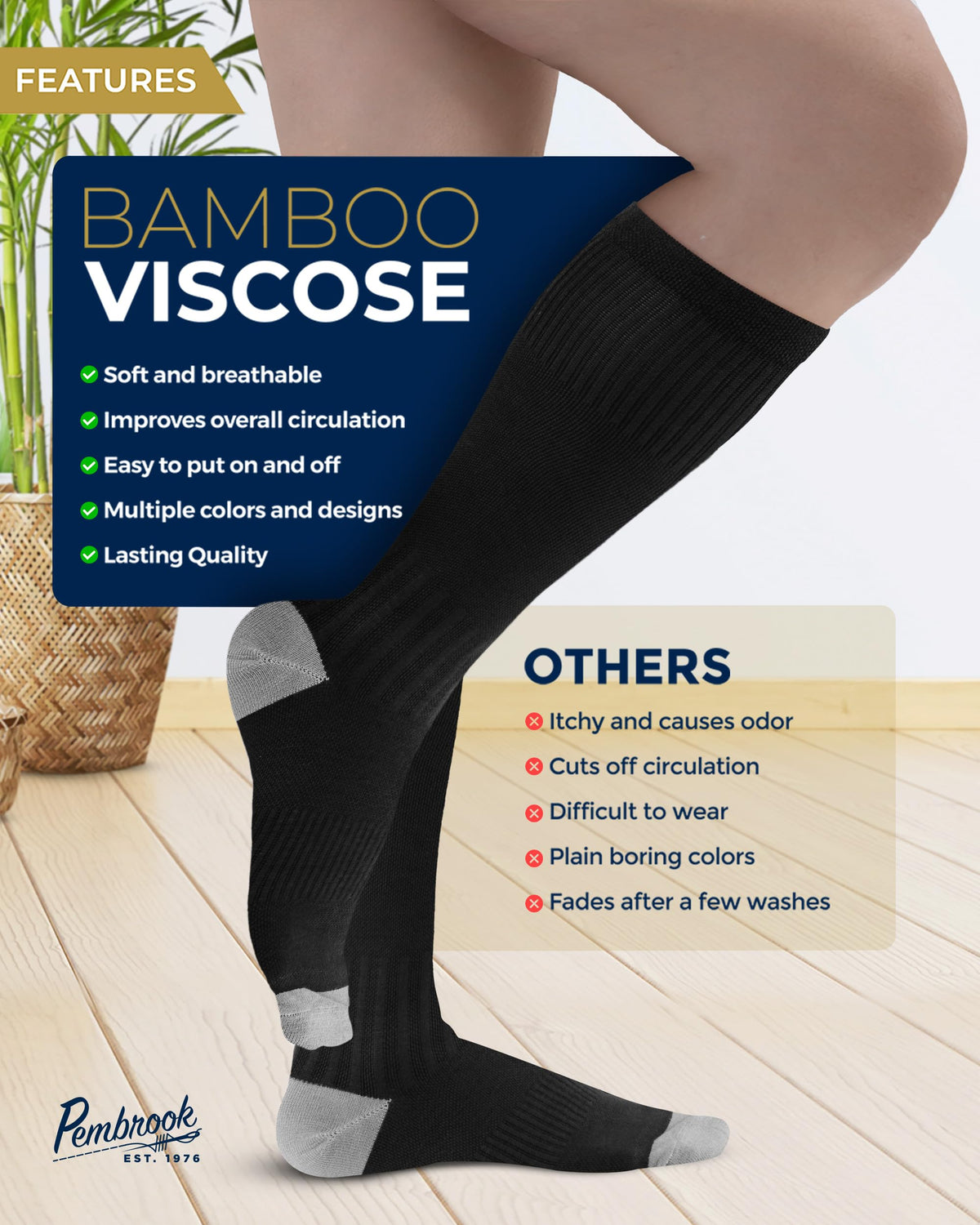 Bamboo Viscose 3 Pairs 8-15 mmhg Knee High Compression Socks Q185