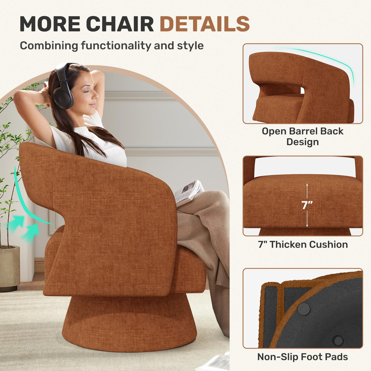 Set of 2 Chenille Swivel Accent Chair D1354
