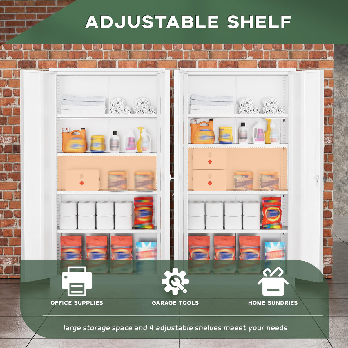 72" White Locking Metal Storage Cabinet with 4 Adjustable Shelves P719876