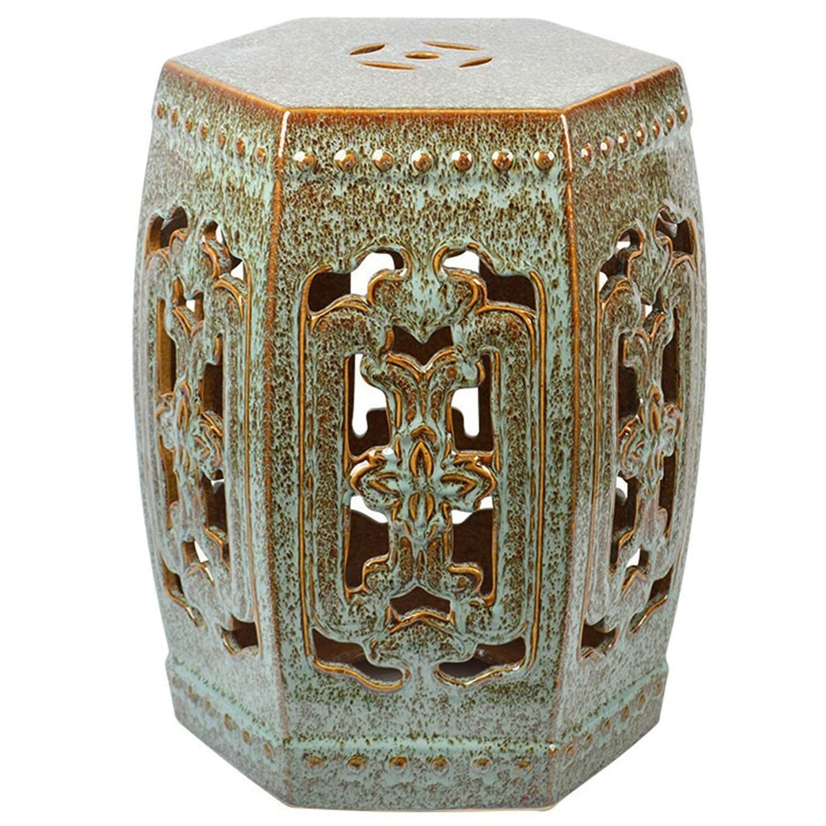 Ceramic Garden Stool Hexagonal Hollow Porcelain Drum Stool T212